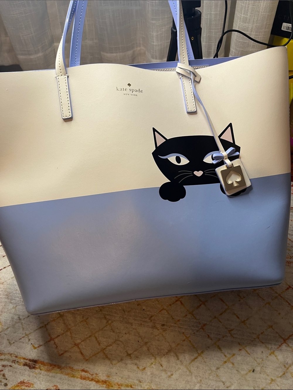kate spade Two-Tone Cat Tote in White and Light Blue